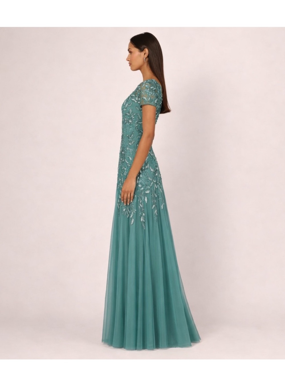 Adrianna Papell Dress SZ 6 Jade Green Beaded Sequin Gown Formal Evening NWT GALA - Picture 2 of 14